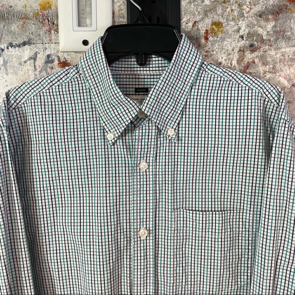 CLUB MONACO Cotton Blue White Gingham print Long Sleeve Striped Oxford Shirt S